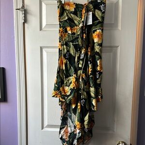 Asymmetrical Green and Yellow Floral Dress